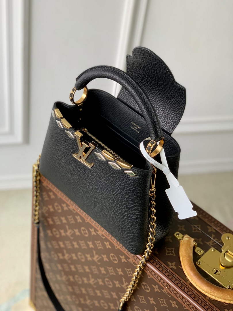 Louis Vuitton Capucines MM Bag, M12952 In Black Taurillon Leather