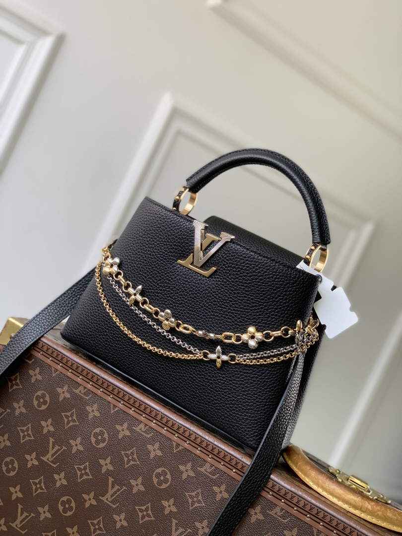 Louis Vuitton Capucines BB Bag, M52689 In Black Taurillon Leather Gold