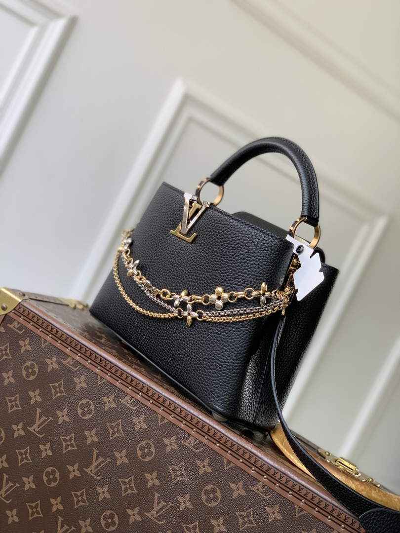 Louis Vuitton Capucines BB Bag, M52689 In Black Taurillon Leather Gold