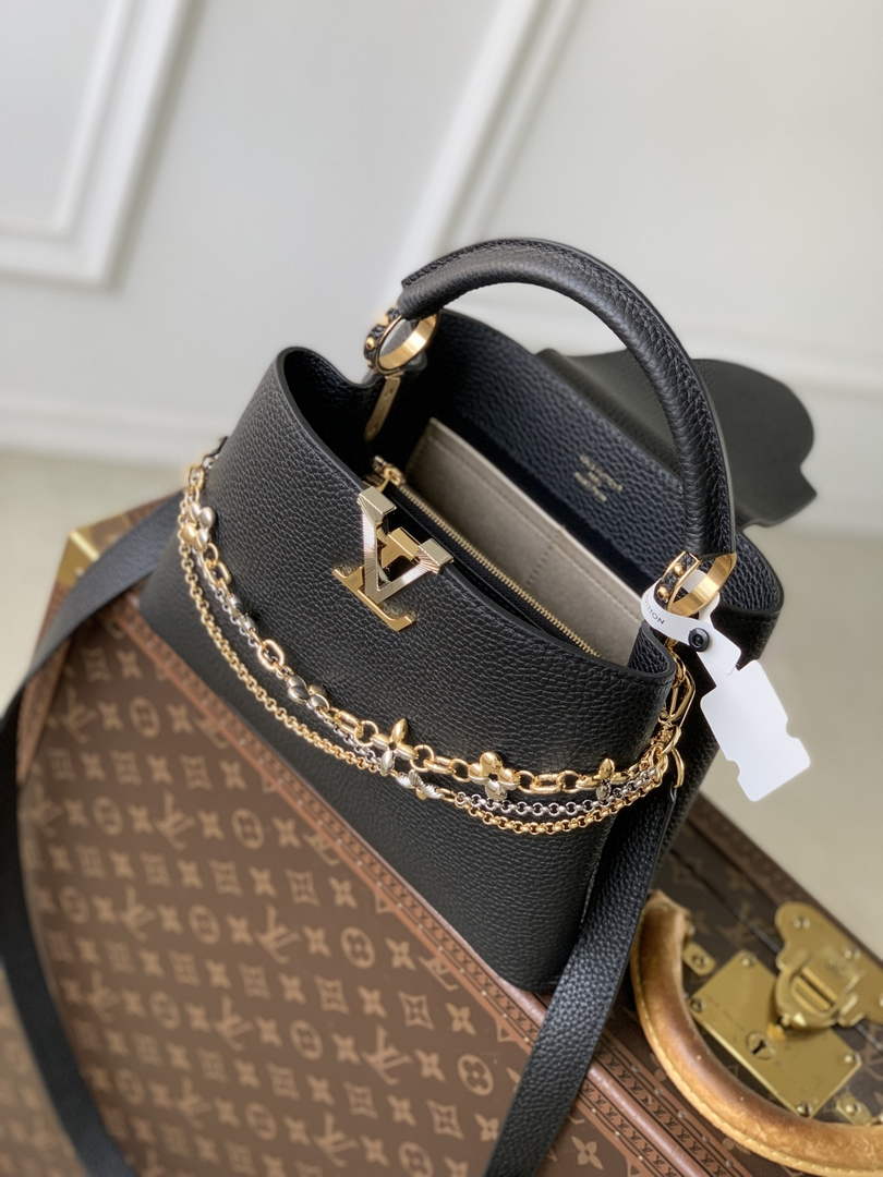 Louis Vuitton Capucines BB Bag, M52689 In Black Taurillon Leather Gold