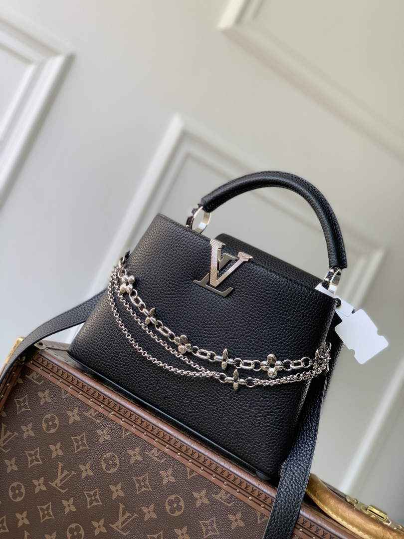 Louis Vuitton Capucines BB Bag, M52689 In Black Taurillon Leather Silver