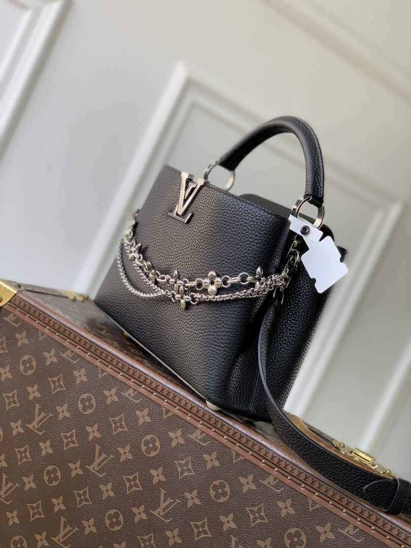 Louis Vuitton Capucines BB Bag, M52689 In Black Taurillon Leather Silver