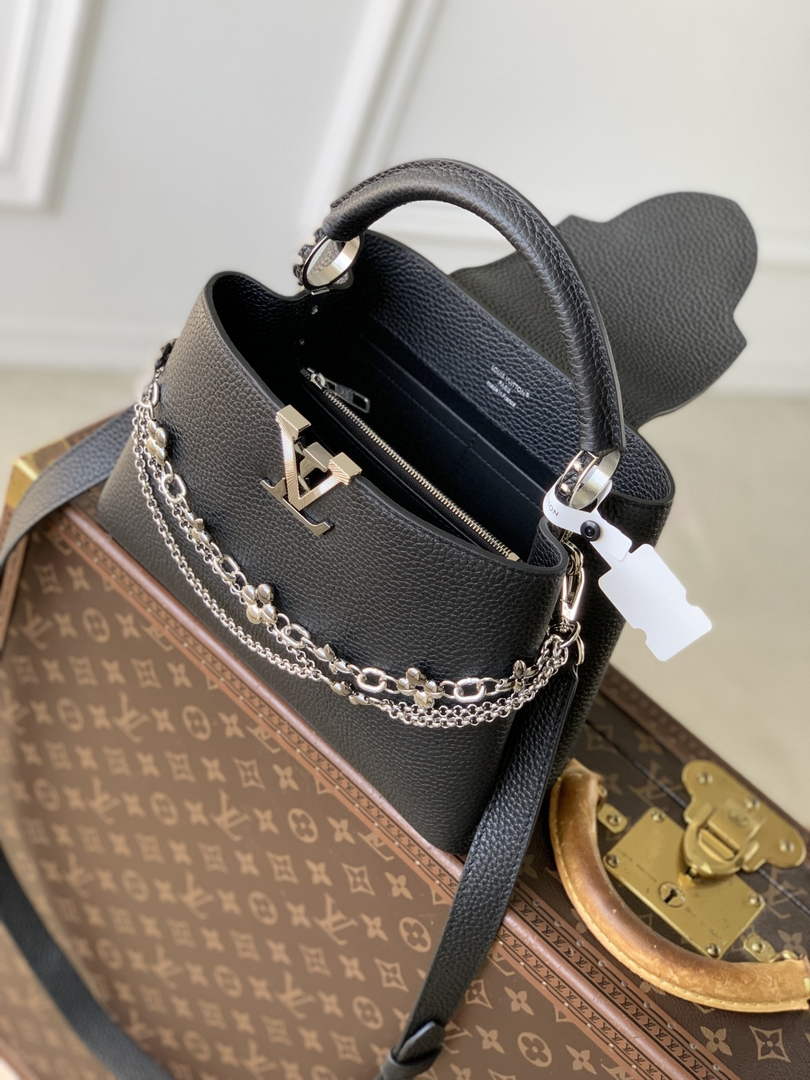 Louis Vuitton Capucines BB Bag, M52689 In Black Taurillon Leather Silver