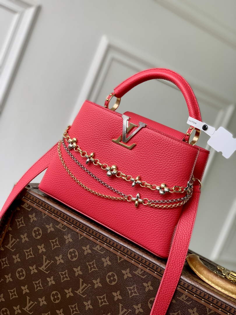 Louis Vuitton Capucines BB Bag, M52689 In Red Taurillon Leather