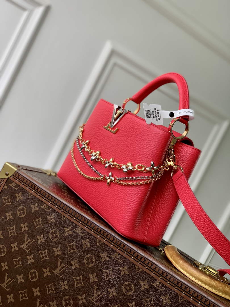 Louis Vuitton Capucines BB Bag, M52689 In Red Taurillon Leather