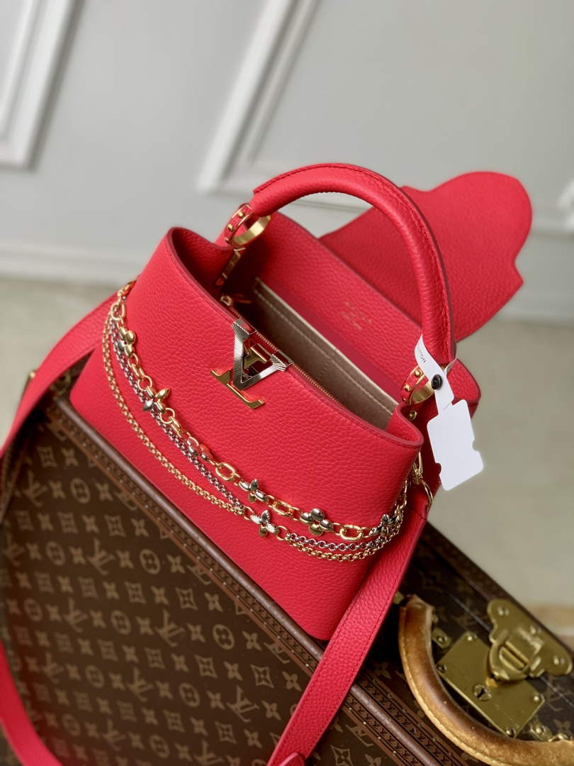 Louis Vuitton Capucines BB Bag, M52689 In Red Taurillon Leather