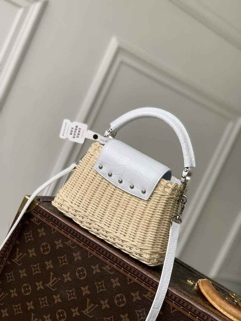 Louis Vuitton Capucines Mini Bag, M11798 White Crocodile and Rattan