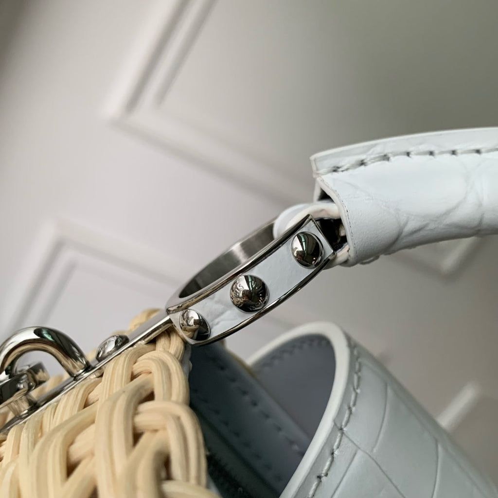 Louis Vuitton Capucines Mini Bag, M11798 White Crocodile and Rattan