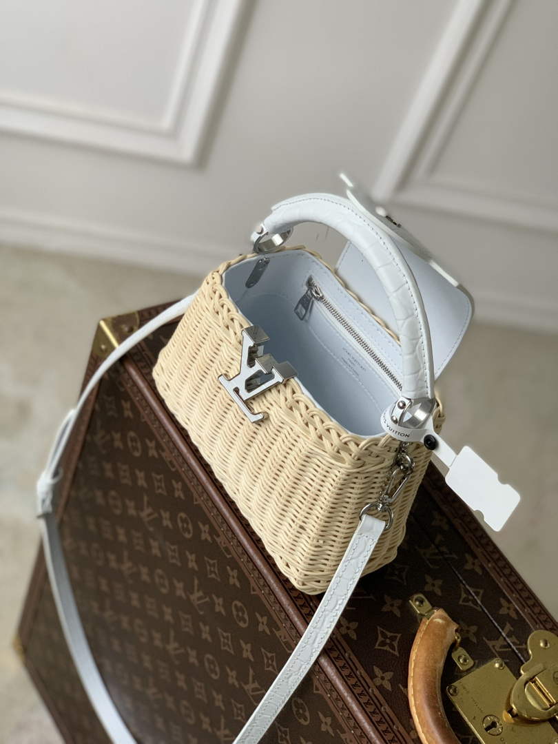 Louis Vuitton Capucines Mini Bag, M11798 White Crocodile and Rattan