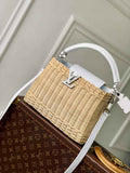 Louis Vuitton Capucines BB Bag, N88126 White Crocodile and Rattan