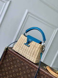 Louis Vuitton Capucines Mini Bag, M11798 Blue Crocodile and Rattan