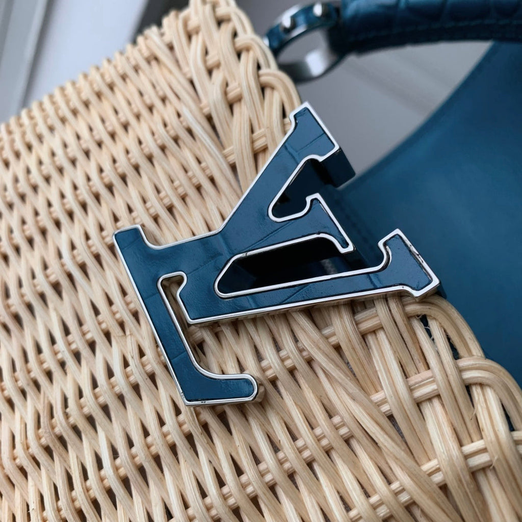 Louis Vuitton Capucines Mini Bag, M11798 Blue Crocodile and Rattan
