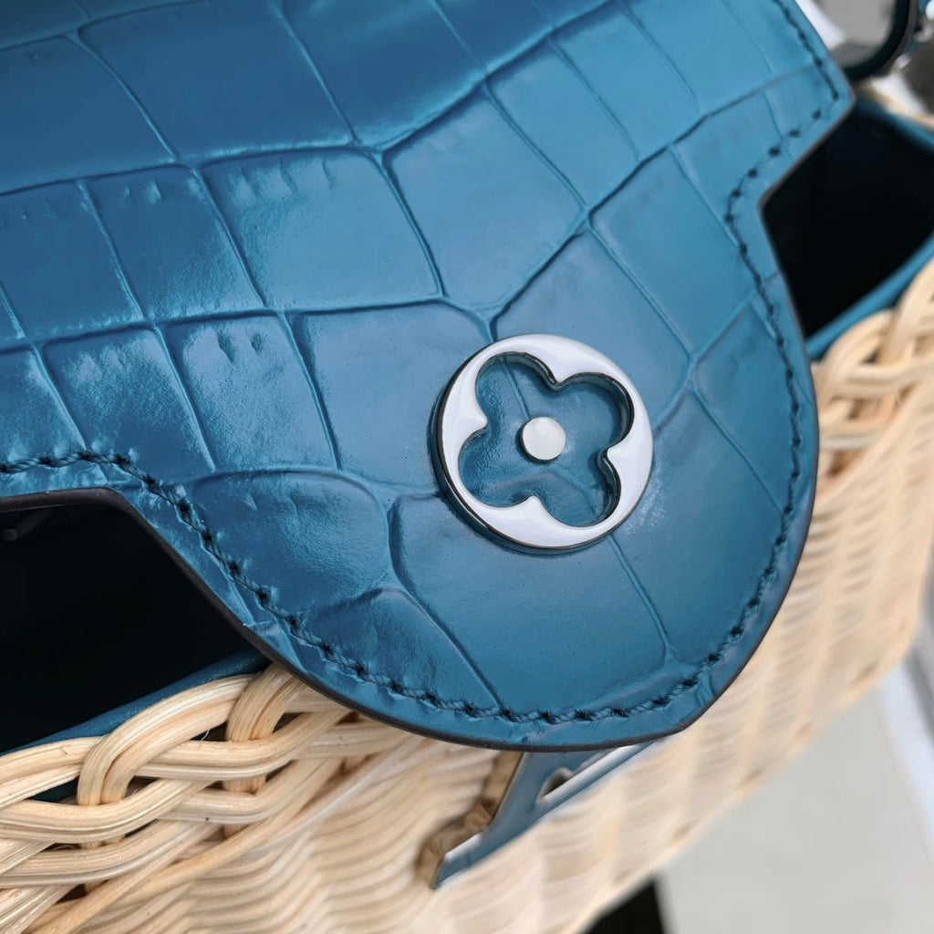 Louis Vuitton Capucines Mini Bag, M11798 Blue Crocodile and Rattan