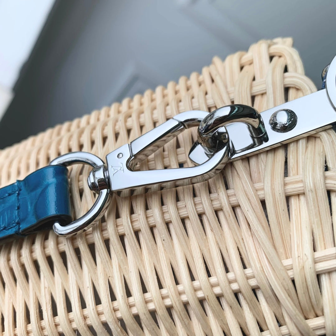 Louis Vuitton Capucines Mini Bag, M11798 Blue Crocodile and Rattan