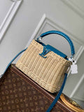 Louis Vuitton Capucines BB Bag, N88126 Blue Crocodile and Rattan