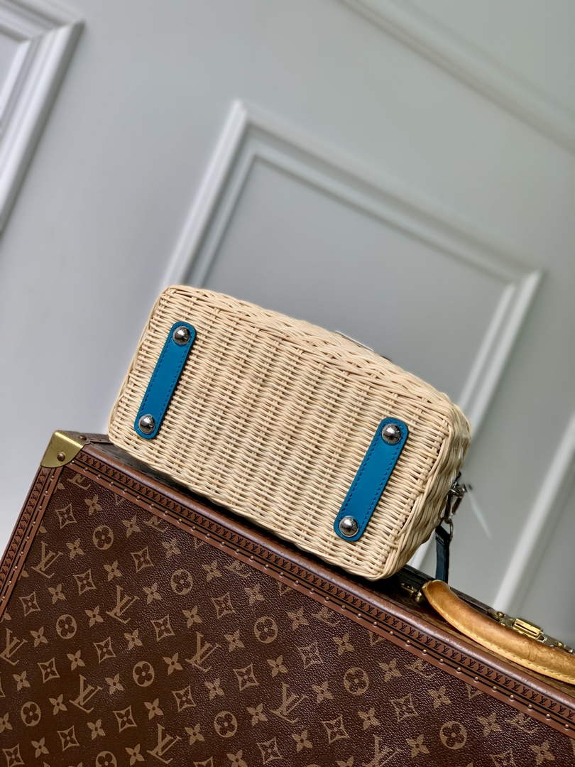 Louis Vuitton Capucines BB Bag, N88126 Blue Crocodile and Rattan