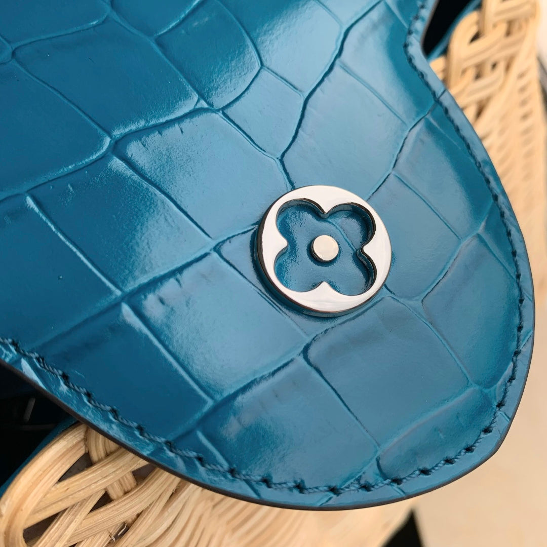 Louis Vuitton Capucines BB Bag, N88126 Blue Crocodile and Rattan