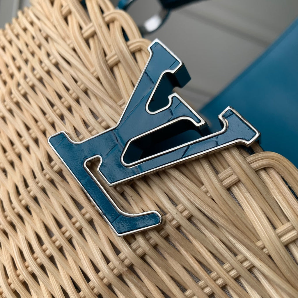 Louis Vuitton Capucines BB Bag, N88126 Blue Crocodile and Rattan