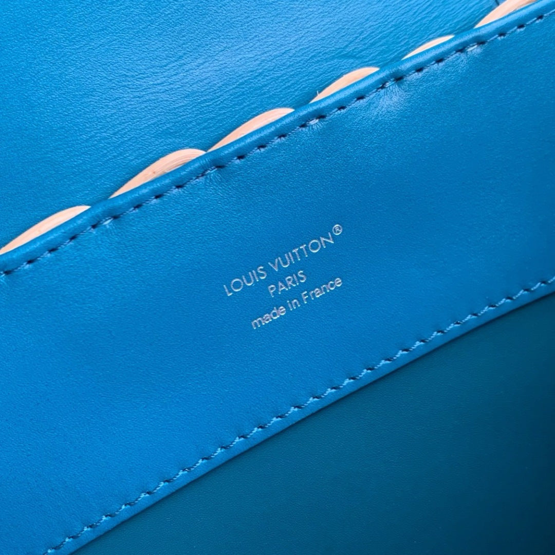 Louis Vuitton Capucines BB Bag, N88126 Blue Crocodile and Rattan