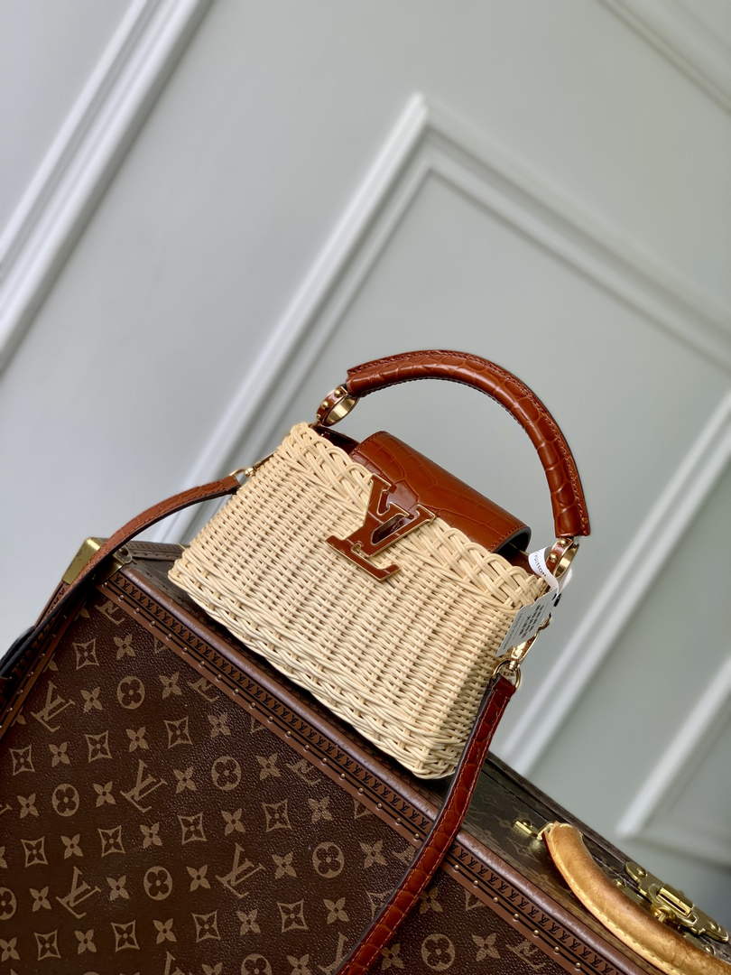 Louis Vuitton Capucines Mini Bag, M11798 Brown Crocodile and Rattan