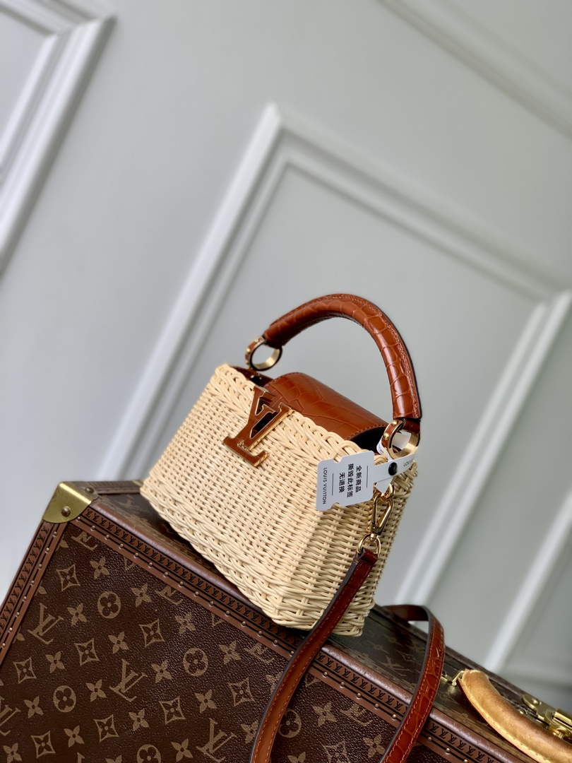 Louis Vuitton Capucines Mini Bag, M11798 Brown Crocodile and Rattan