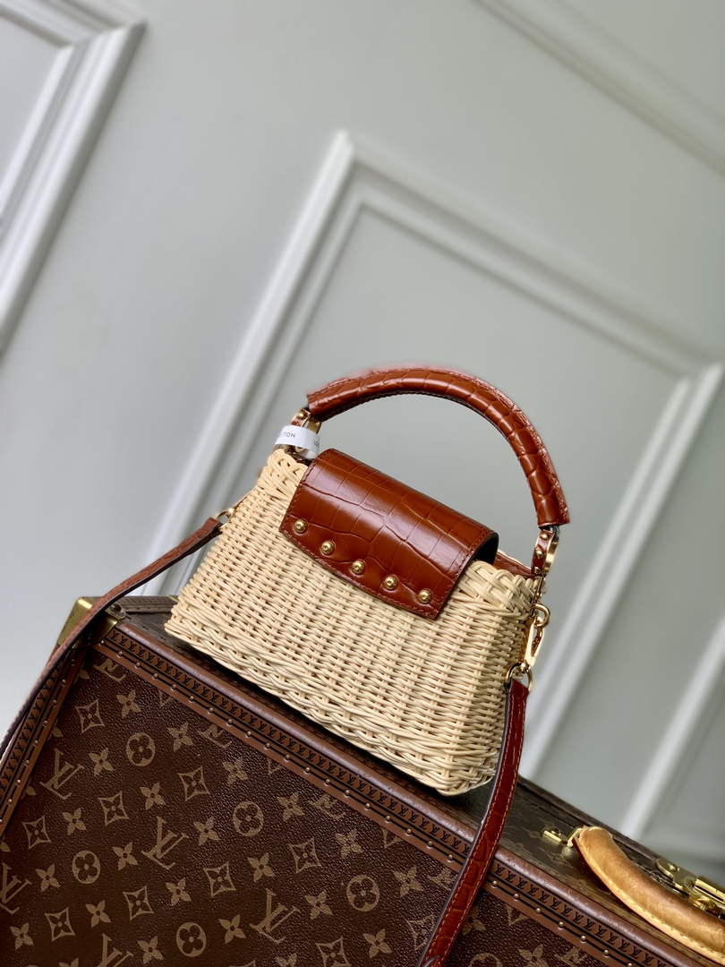 Louis Vuitton Capucines Mini Bag, M11798 Brown Crocodile and Rattan