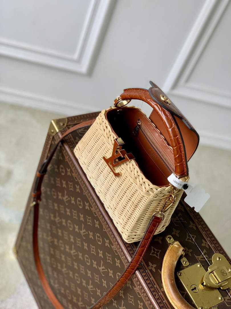 Louis Vuitton Capucines Mini Bag, M11798 Brown Crocodile and Rattan