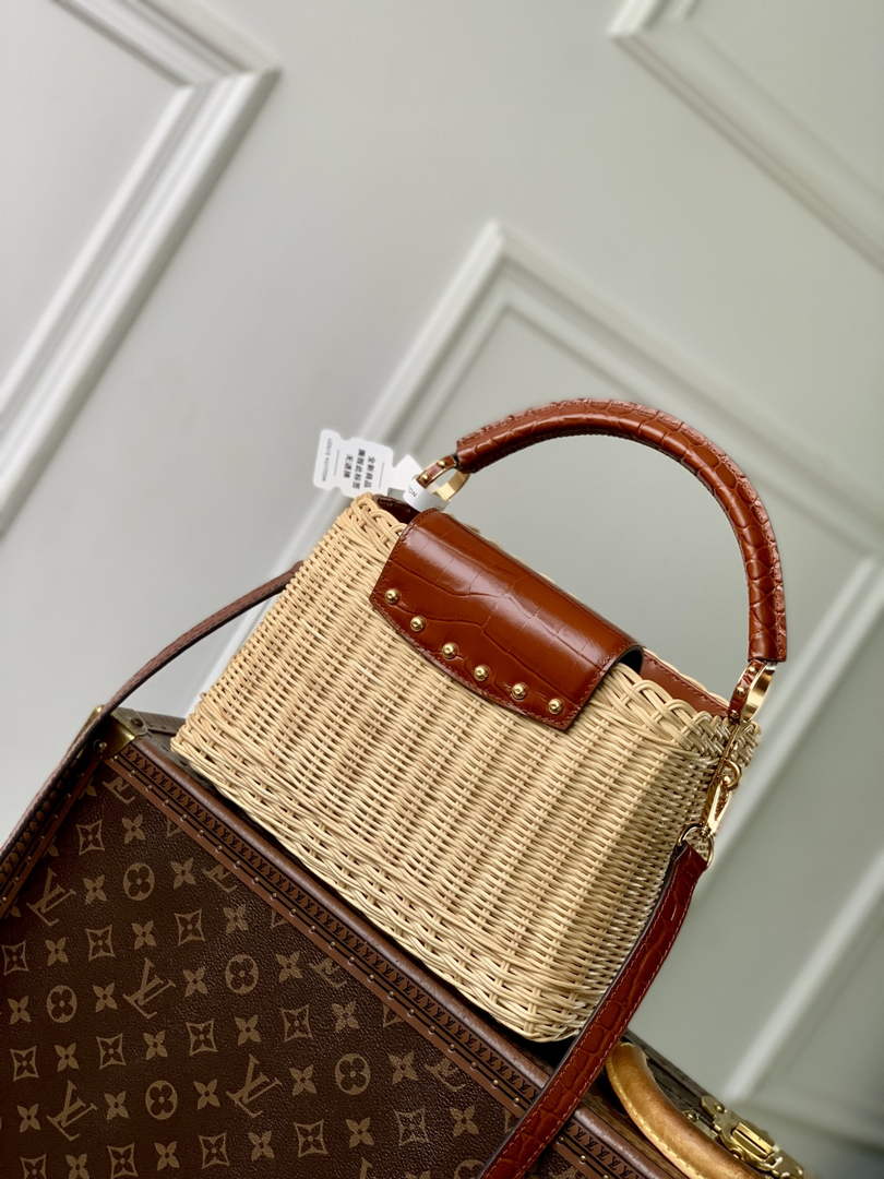 Louis Vuitton Capucines BB Bag, N88126 Brown Crocodile and Rattan