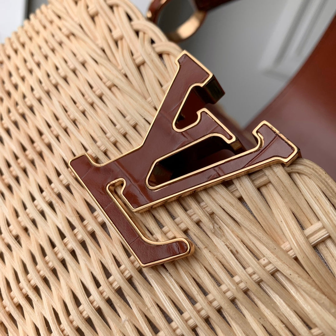 Louis Vuitton Capucines BB Bag, N88126 Brown Crocodile and Rattan