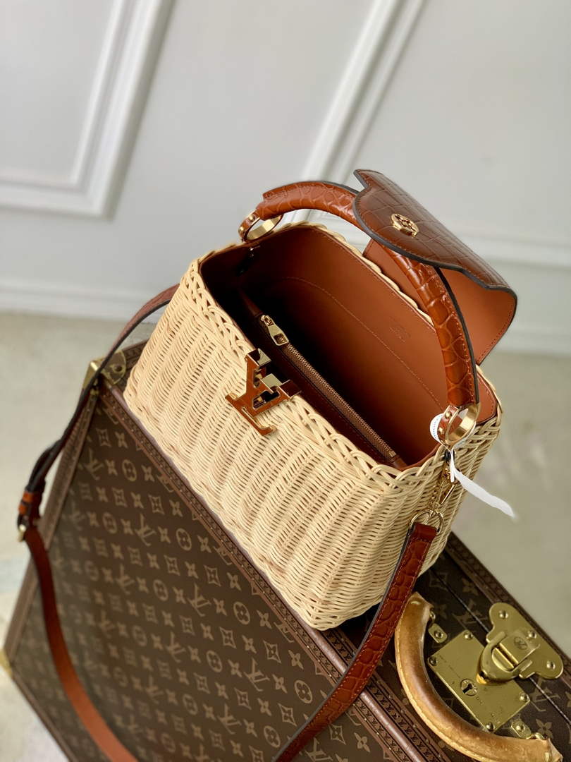 Louis Vuitton Capucines BB Bag, N88126 Brown Crocodile and Rattan