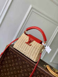 Louis Vuitton Capucines Mini Bag, M11798 Red Crocodile and Rattan
