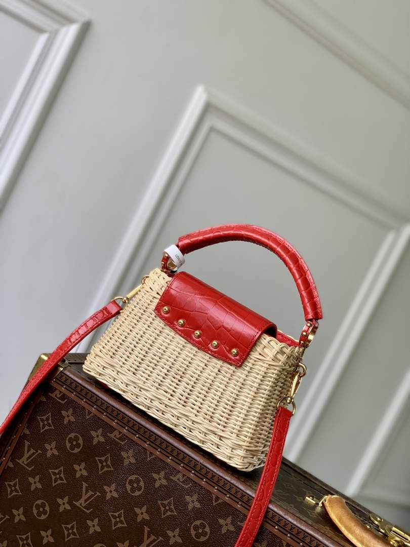 Louis Vuitton Capucines Mini Bag, M11798 Red Crocodile and Rattan