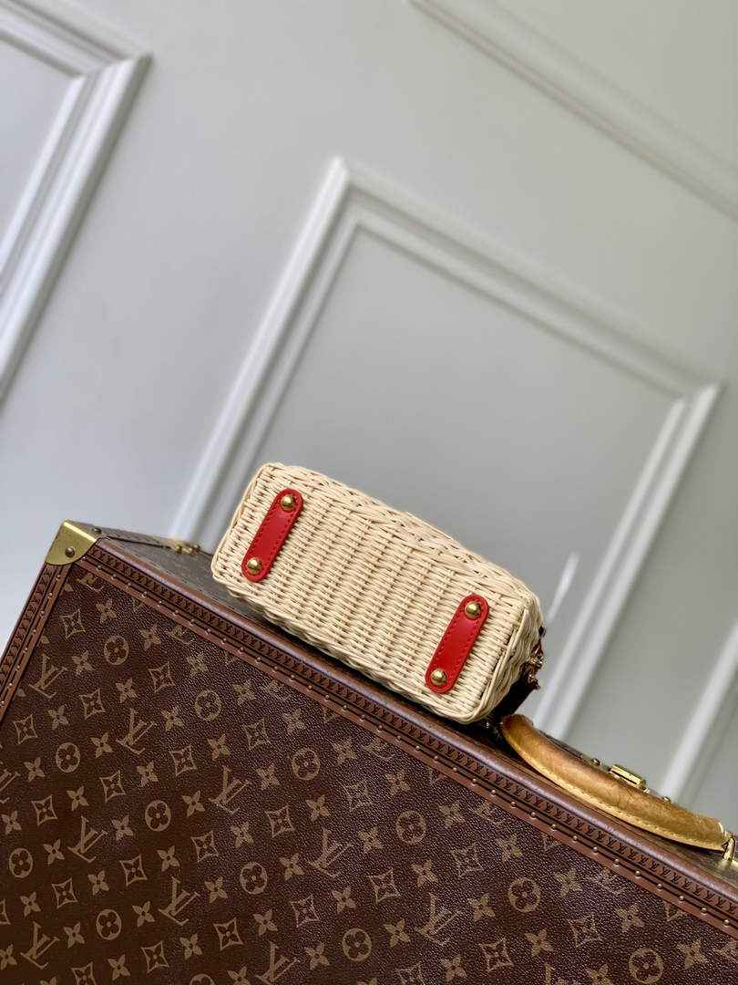 Louis Vuitton Capucines Mini Bag, M11798 Red Crocodile and Rattan