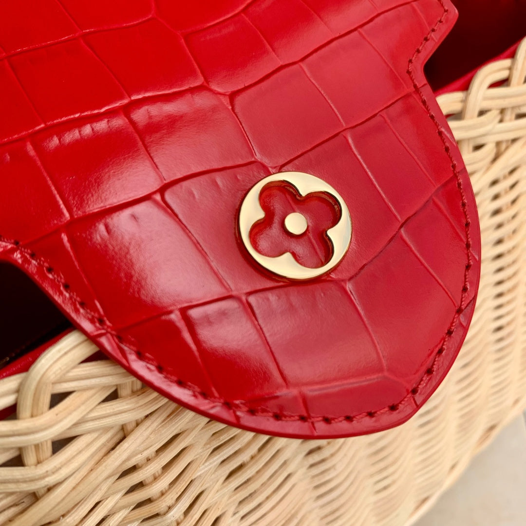 Louis Vuitton Capucines Mini Bag, M11798 Red Crocodile and Rattan