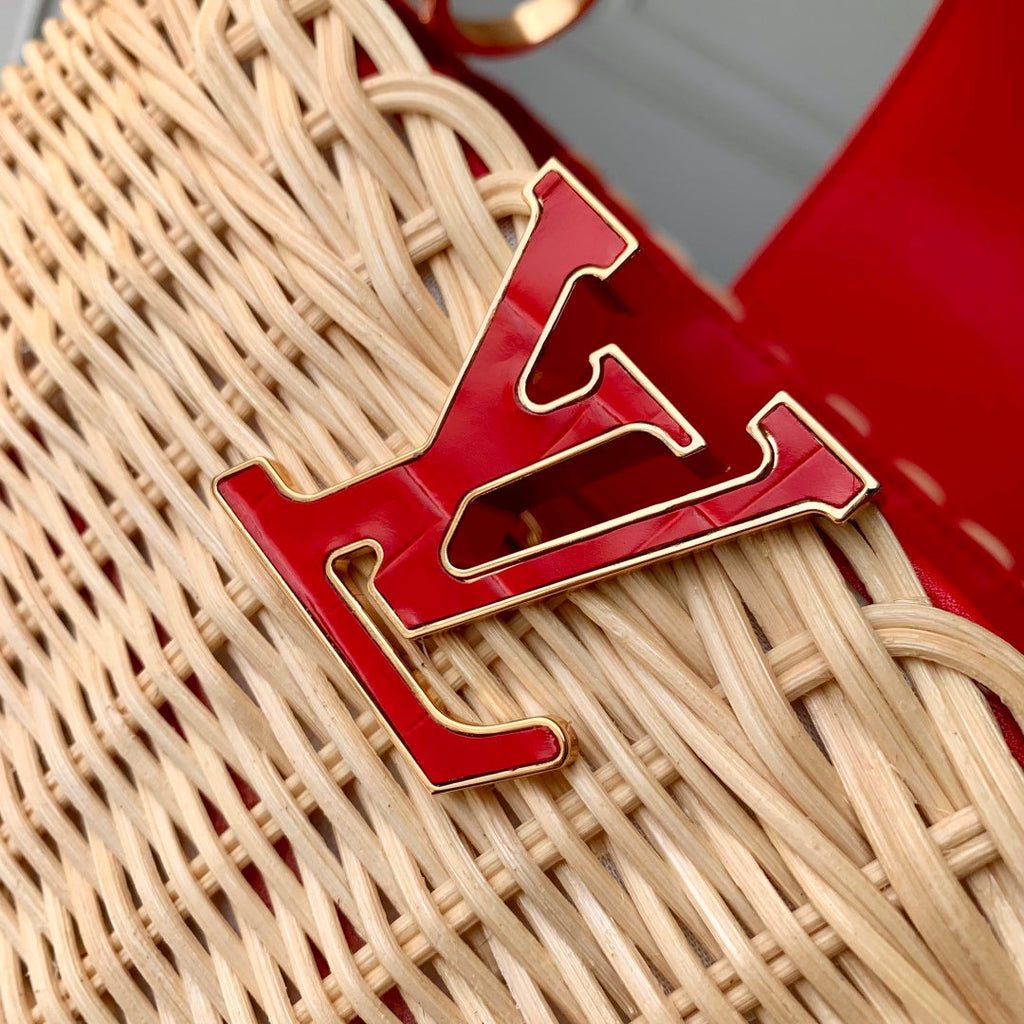 Louis Vuitton Capucines BB Bag, N88126 Red Crocodile and Rattan