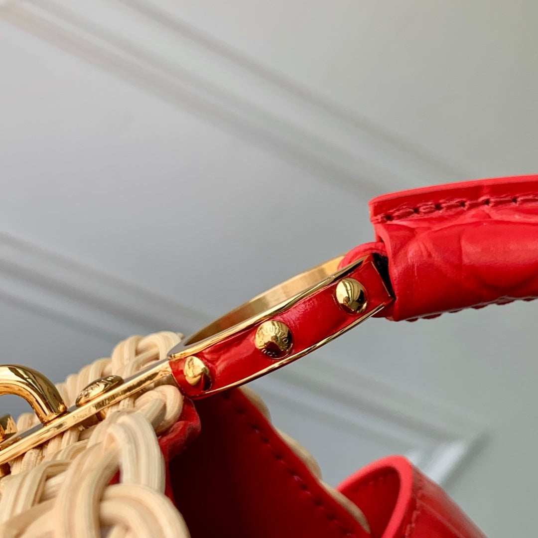 Louis Vuitton Capucines BB Bag, N88126 Red Crocodile and Rattan