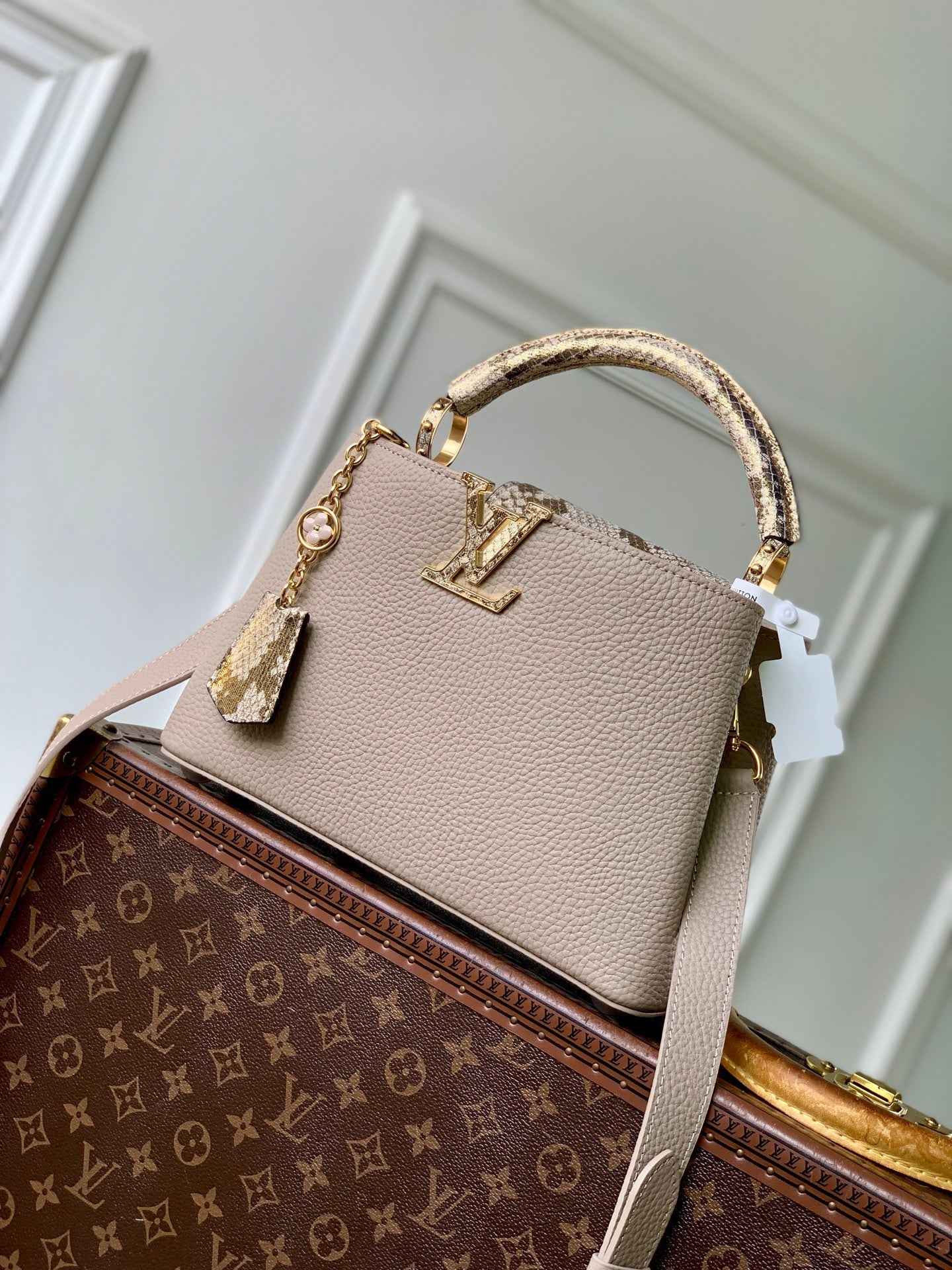 Louis Vuitton Capucines BB Bag, N89369 In Gray Taurillon Leather