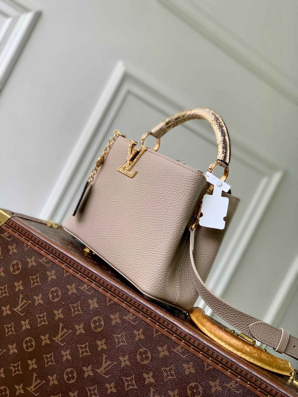 Louis Vuitton Capucines BB Bag, N89369 In Gray Taurillon Leather