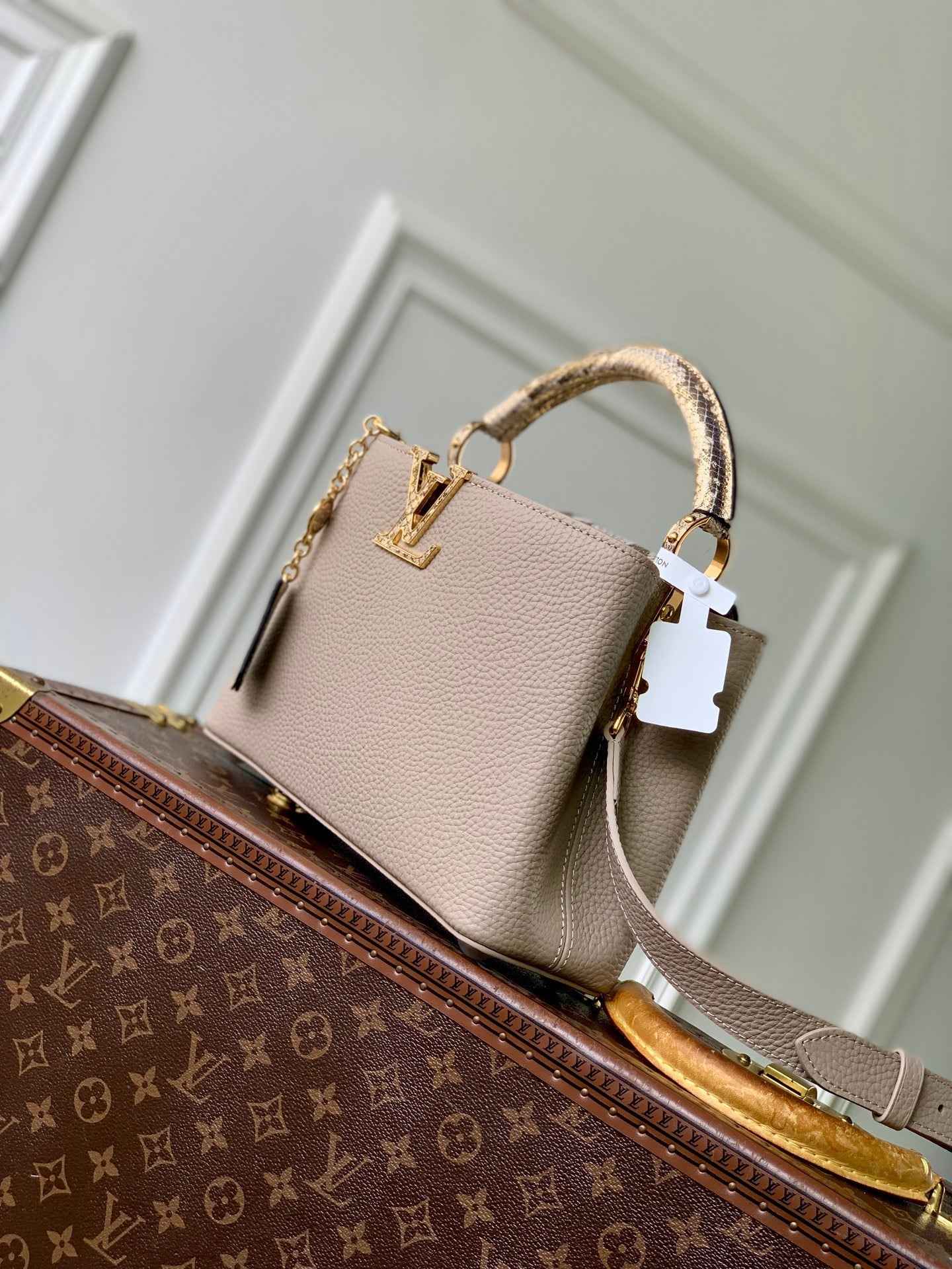 Louis Vuitton Capucines BB Bag, N89369 In Gray Taurillon Leather
