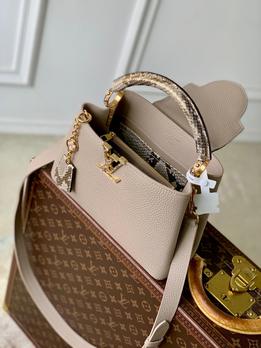 Louis Vuitton Capucines BB Bag, N89369 In Gray Taurillon Leather