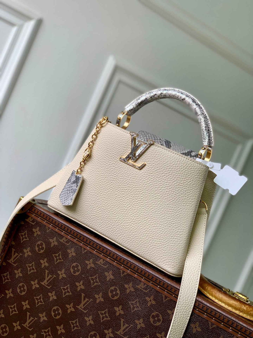 Louis Vuitton Capucines BB Bag, N89369 In Beige Taurillon Leather