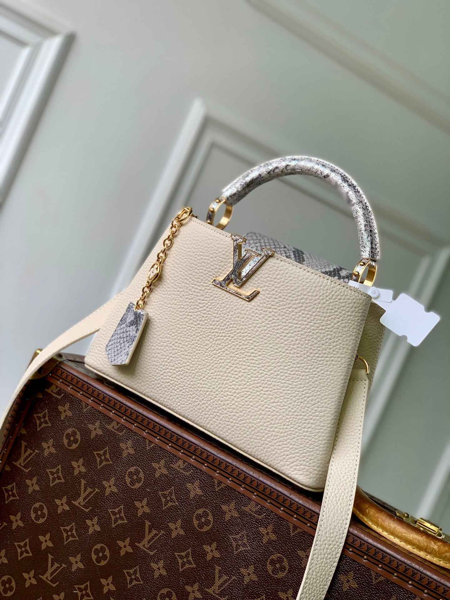 Louis Vuitton Capucines BB Bag, N89369 In Beige Taurillon Leather