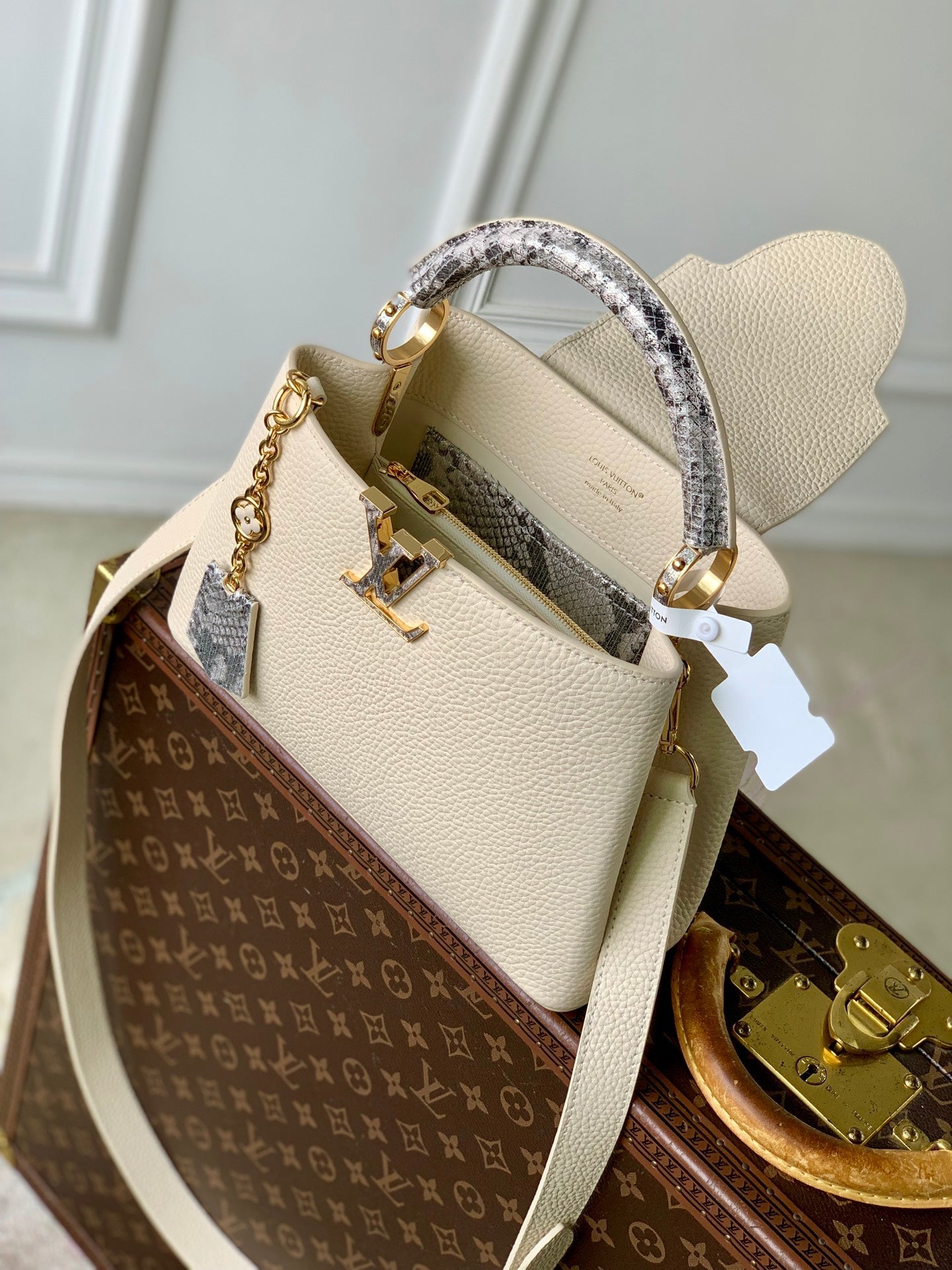 Louis Vuitton Capucines BB Bag, N89369 In Beige Taurillon Leather