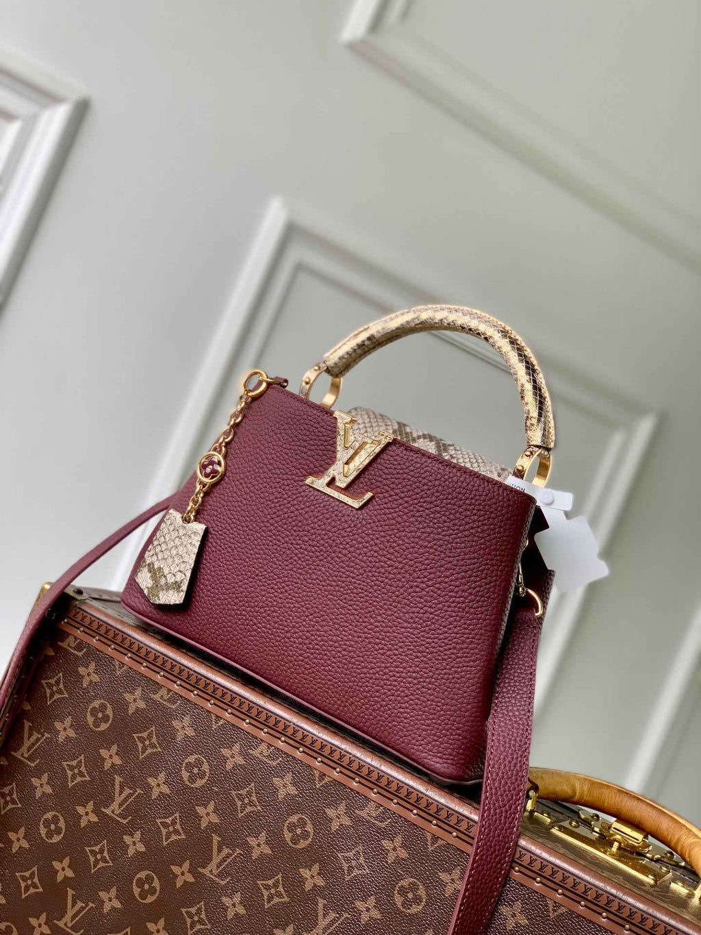Louis Vuitton Capucines BB Bag, N89369 In Dark Red Taurillon Leather