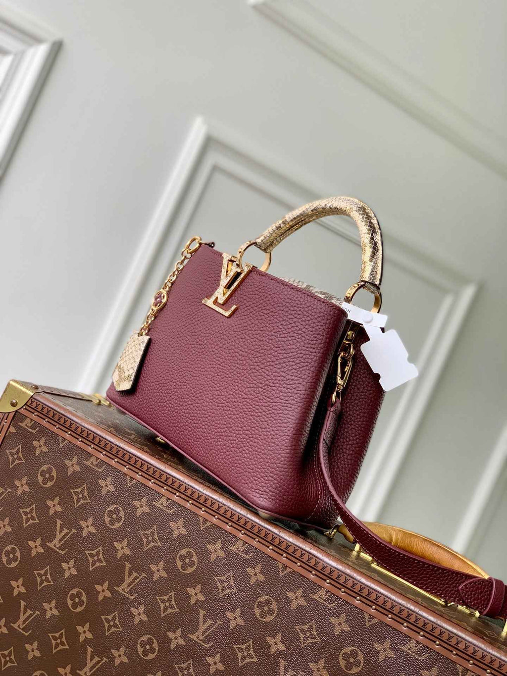 Louis Vuitton Capucines BB Bag, N89369 In Dark Red Taurillon Leather