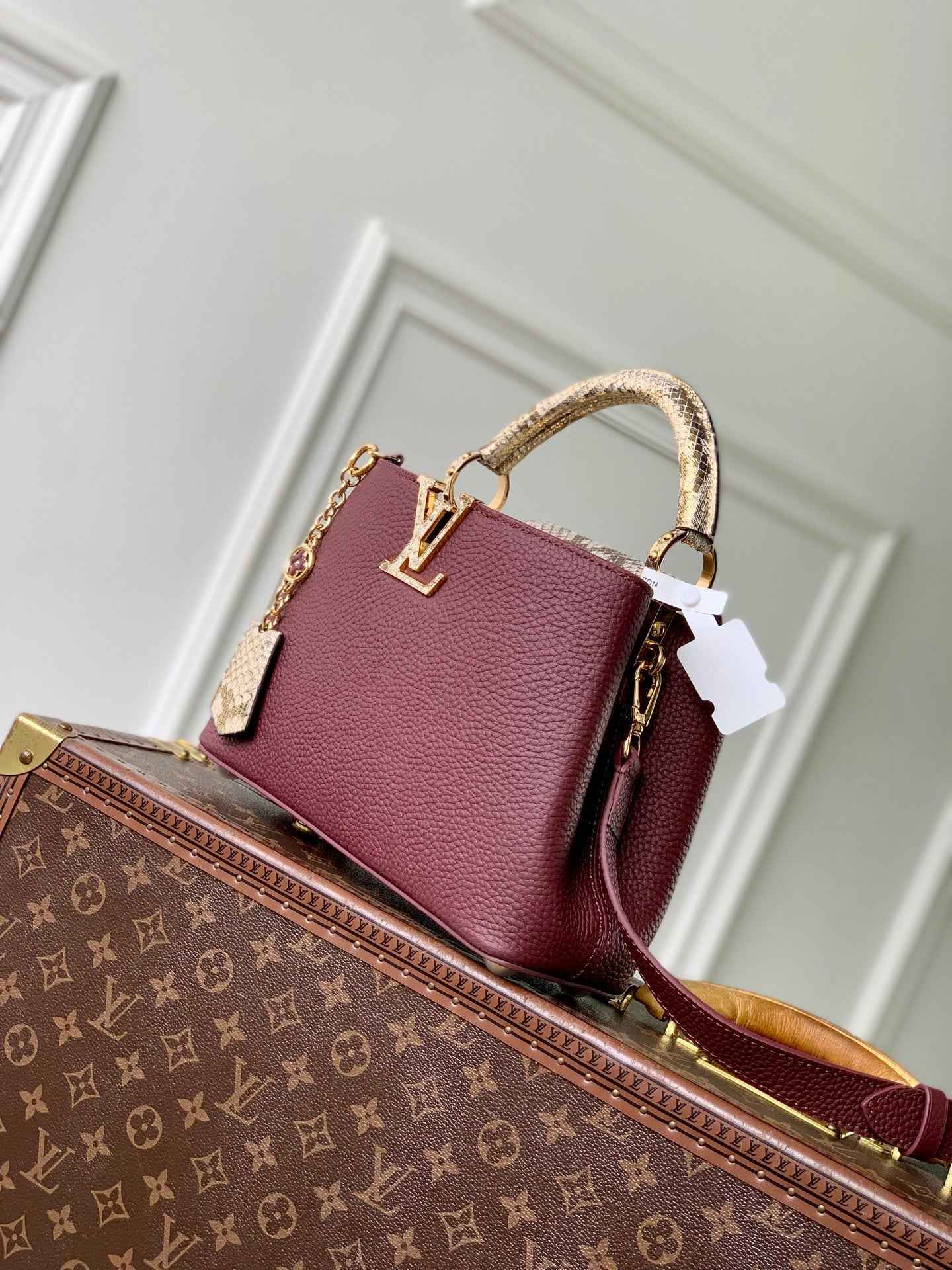 Louis Vuitton Capucines BB Bag, N89369 In Dark Red Taurillon Leather