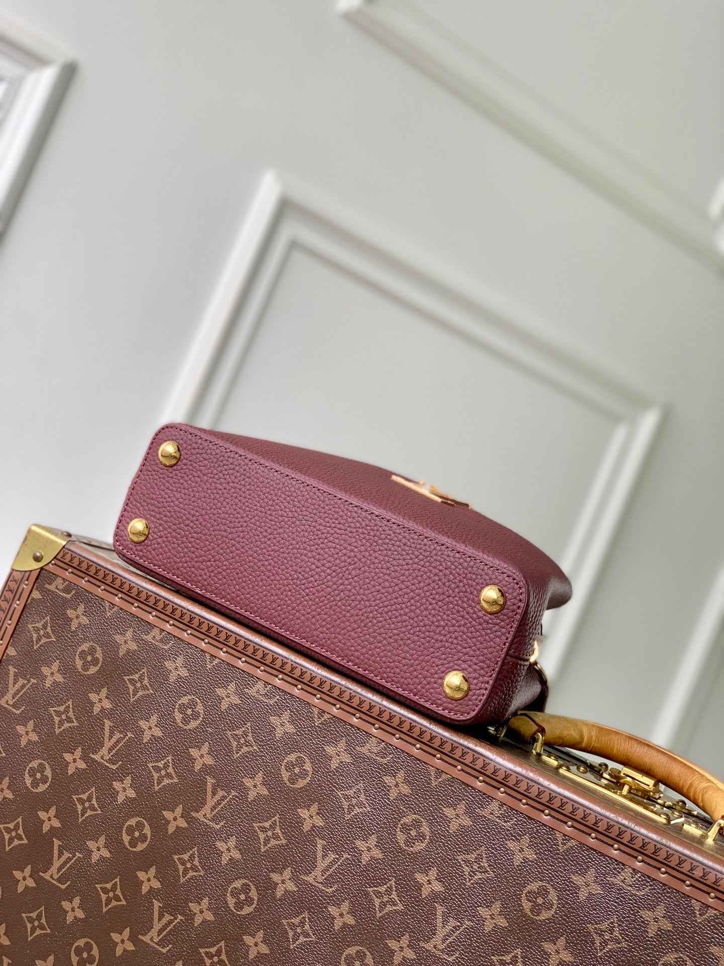 Louis Vuitton Capucines BB Bag, N89369 In Dark Red Taurillon Leather