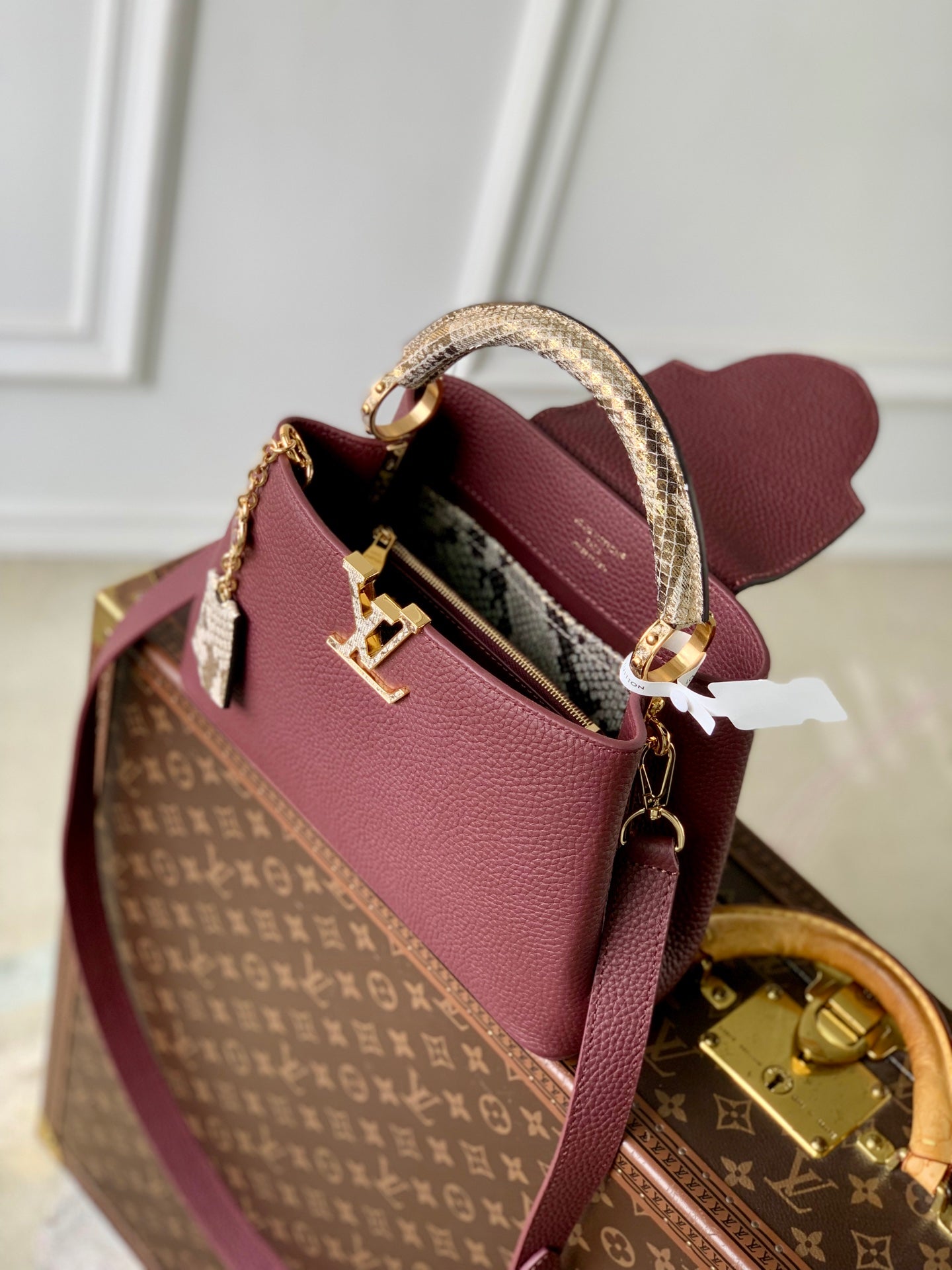 Louis Vuitton Capucines BB Bag, N89369 In Dark Red Taurillon Leather