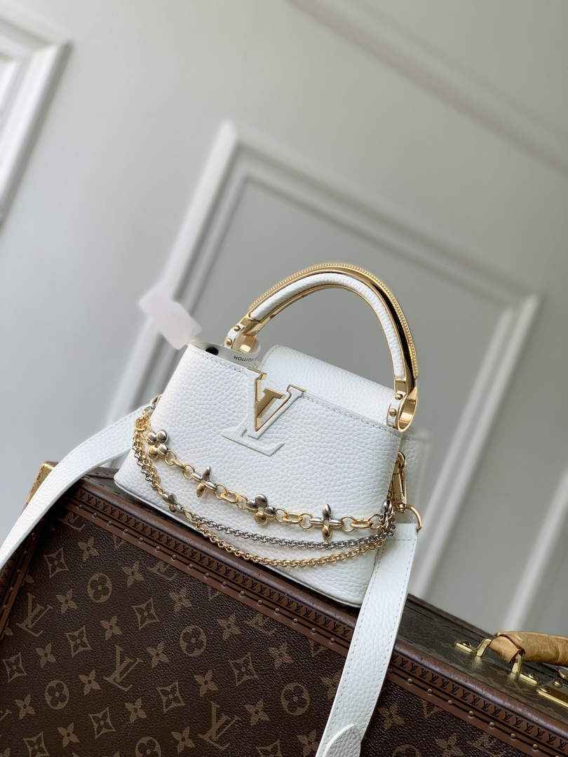 Louis Vuitton Capucines East-West Mini, M26345 In White Taurillon Leather