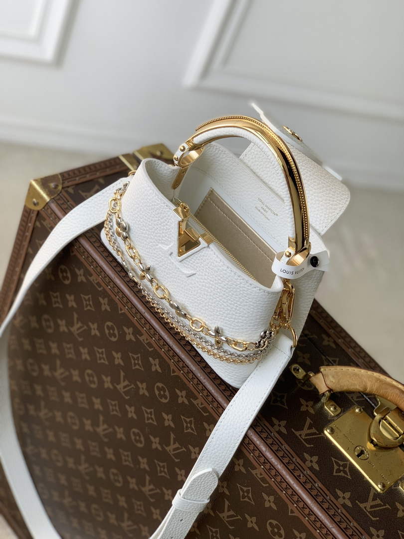 Louis Vuitton Capucines East-West Mini, M26345 In White Taurillon Leather
